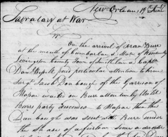 Excerpt of first page of 19 Jun 1807 letter to Secretary of War (Document C289, NARA Microfilm M221A)