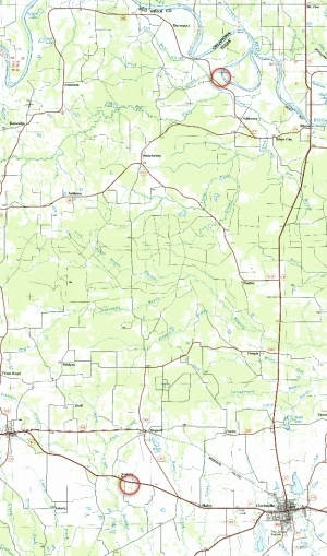 Map showing location of Jonesboro on the Red River and “Becknell’s Prairie” 20 miles to the south (5 miles west of Clarksville)